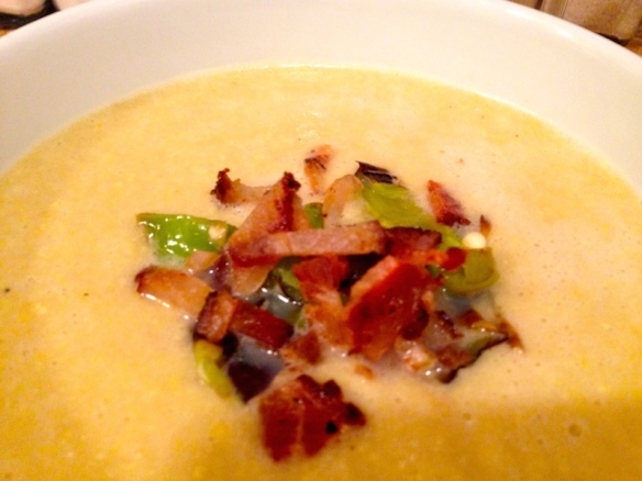 Corn Soup with Shishito Peppers